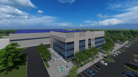 Architect's rendering of Amgen's Holly Springs facility.