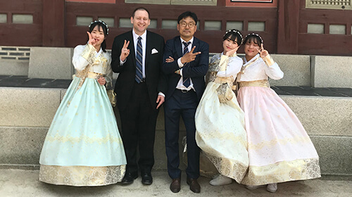 ​  Thad Wadas (second from left, with Dr. Jeong Hoon Park of the Korean Atomic Energy Institute) meet with students during a scientific and cultural exchange in Seoul, South Korea. ​