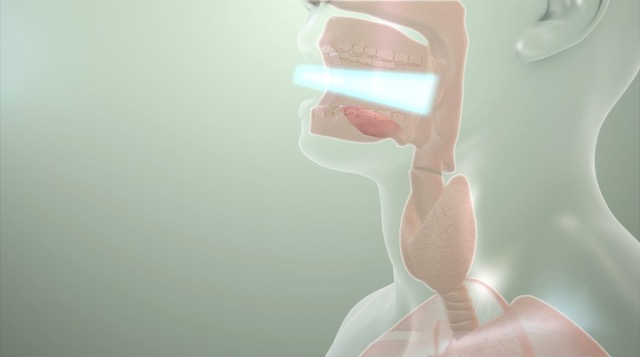 EmitBio illustration shows germ-killing light shining into the throat.